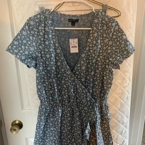 J Crew Floral Chambray Faux-Wrap Dress